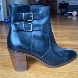 Jcrew Black Leather Buckle Ankle Boot